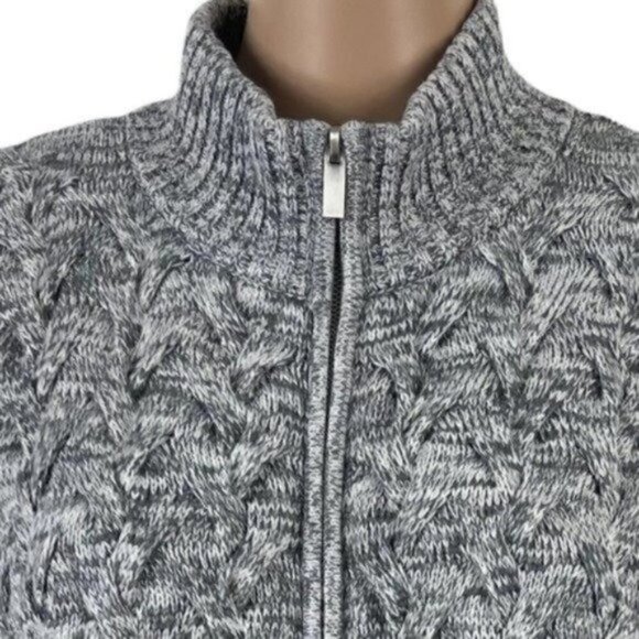 Lands’ End Drifter cable knit full zip gray sweater with pockets size L (14–16) - Picture 3 of 8